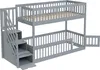 A gray wooden bunk bed with a safety staircase and storage drawers. Náhled obrázku produktu