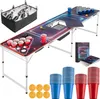 A beer pong table set up with cups, balls, and an ice bucket. Voir les images du produit