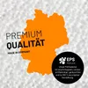 The image shows a map of Germany with text overlays and a circular graphic with product information. The background is a pattern of small white spheres. Produktbild-Vorschau
