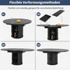 A collage of four images showing different configurations and assembly steps of a round dining table with storage. Náhľad obrázku produktu