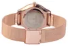 The back of a rose gold watch with a mesh band and a buckle clasp. Produktbild-Vorschau