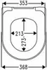 A top-down diagram of a toilet seat with dimensions indicated by lines and numbers. Produktbild-Vorschau