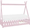 A pink teepee-style children's bed frame with a white mattress and wooden slats. Náhľad obrázku produktu