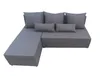 A gray sectional sofa with storage and pillows, shown from a front-side angle against a white background.