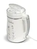 A white and silver MioMat plant-based milk maker is shown against a white background. The machine has a handle and a control panel on top. It is decorated with a subtle floral pattern. Produktbild-Vorschau