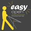 A stylized yellow figure interacting with a drying rack. Produktbild-Vorschau