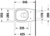 A top-down technical drawing of a toilet with dimensions indicated. Produktbild-Vorschau