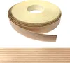 A roll of wood veneer edge banding with a striped pattern, shown against a white background. A close-up of the banding is also shown below. Produktbild-Vorschau