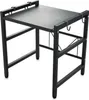A black metal microwave stand with a shelf and hooks on the side. Náhľad obrázku produktu