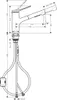 Technical drawing of a kitchen faucet with dimensions and specifications. Produktbild-Vorschau