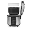 A disassembled digital rice cooker and steamer with its inner pot and steamer basket shown separately from the main unit. Náhľad obrázku produktu