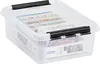 A transparent storage box with black latches, filled with puzzle boxes. Anteprima dell’immagine prodotto