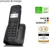 A black Gigaset A116 cordless phone and its charging base are shown on a white background, with various marketing and certification logos to the right. Produktbild-Vorschau