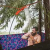 A man is showering outdoors with a portable camping shower. Náhled obrázku produktu