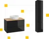 A diagram showing a black bathroom vanity with a white sink and a tall black cabinet, with dotted lines and yellow squares indicating different parts or features. Anteprima dell’immagine prodotto