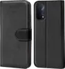 A black flip case for a smartphone is shown, with the phone inserted on the right side. Produktbild-Vorschau