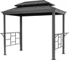 A gray metal gazebo with a double-tiered roof and two side shelves, presented against a white background. Anteprima dell’immagine prodotto