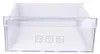 A clear plastic drawer, likely from a refrigerator or freezer, with icons indicating food types. Produktbild-Vorschau