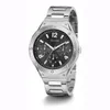 A silver Guess watch with a black face is shown against a white background. Produktbild-Vorschau