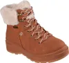 A single brown boot with cream-colored fur lining and cream and brown laces is shown against a white background. Produktbild-Vorschau