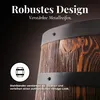 Close-up of a wooden barrel with metal bands, featuring marketing text and an icon. Náhled obrázku produktu