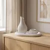 Vaso rigato stile japandi con vassoio e portacandela LED, Anteprima dell’immagine prodotto 2
