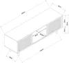A line drawing diagram of a TV stand with dimensions indicated. Podgląd zdjęcia produktu