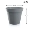 A gray planter pot with dimensions indicated. Produktbild-Vorschau