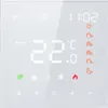 A white smart thermostat with a digital display showing the time, temperature, and various icons. Náhľad obrázku produktu