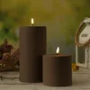 LED Stumpenkerze MIA - Kunststoff - realistische 3D Flamme - H: 20cm - D: 10cm - für Außen - mokka Produktbild-Vorschau
