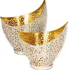 2er Set Design Teelichthalter Weiß Gold Windlicht Metall Produktbild-Vorschau 1