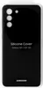 A black silicone phone case for a Samsung Galaxy S21+ 5G is shown against a white background. The case has cutouts for the camera lenses. Produktbild-Vorschau