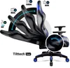 A gaming chair is shown with different recline angles indicated by arrows and text labels. Náhled obrázku produktu