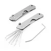 Two lockpick sets are shown on a white background. One set is closed, and the other is open, revealing multiple lockpicks and a tension wrench. Produktbild-Vorschau