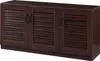 A dark brown wooden shoe cabinet with three louvered doors and black handles, shown from the front on a white background. Náhľad obrázku produktu