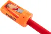 A close-up shot of an orange pencil sharpener with a red pencil inserted and being sharpened. Podgląd zdjęcia produktu