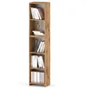 A tall, narrow bookshelf with five shelves, filled with books and a few decorative items. Produktbild-Vorschau