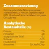 A close-up of text on an orange background, detailing product composition and analytical components. Produktbild-Vorschau