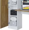 A close-up view of a white and wood-grain desk with storage compartments and a laptop. Anteprima dell’immagine prodotto