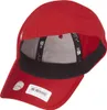 The underside of a red New Era baseball cap is shown, with tags attached. Podgląd zdjęcia produktu