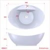 Top and side views of a white ceramic sink with dimensions indicated by red lines and numbers. Produktbild-Vorschau