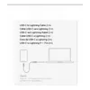 The image shows the packaging of a USB-C to Lightning cable, with a diagram illustrating its connection between a phone and a laptop. Produktbild-Vorschau