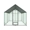 A front view of a large, grey metal chicken coop with a dark green PE shade roof, set against a white background. Anteprima dell’immagine prodotto