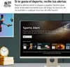 A television screen displaying a sports alert interface, with a clock and books in the foreground. Produktbild-Vorschau