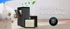 An air purifier with filters and representations of airborne particles and leaves, suggesting air purification. Produktbild-Vorschau