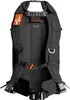 The back of a black backpack with orange accents. Produktbild-Vorschau