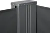 Close-up of a gray retractable side awning post with dark gray fabric attached. Náhled obrázku produktu