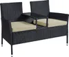 A black rattan loveseat with taupe cushions and a built-in table. Produktbild-Vorschau