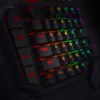A close-up view of a gaming keyboard with RGB lighting. Produktbild-Vorschau