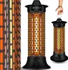 A collage of product images showing a black cylindrical heater with an orange and yellow glowing heating element, and a hand holding the heater by a handle. Produktbild-Vorschau